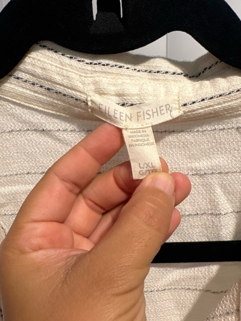 Eileen Fisher Cream Button-Front Shirt with Navy Stripes - Picture 4 of 9
